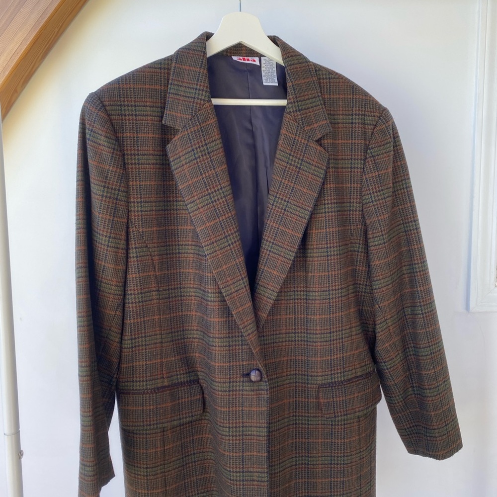 Alia Multicolor Checkered Vintage Brown Orange Blazer oversized retro